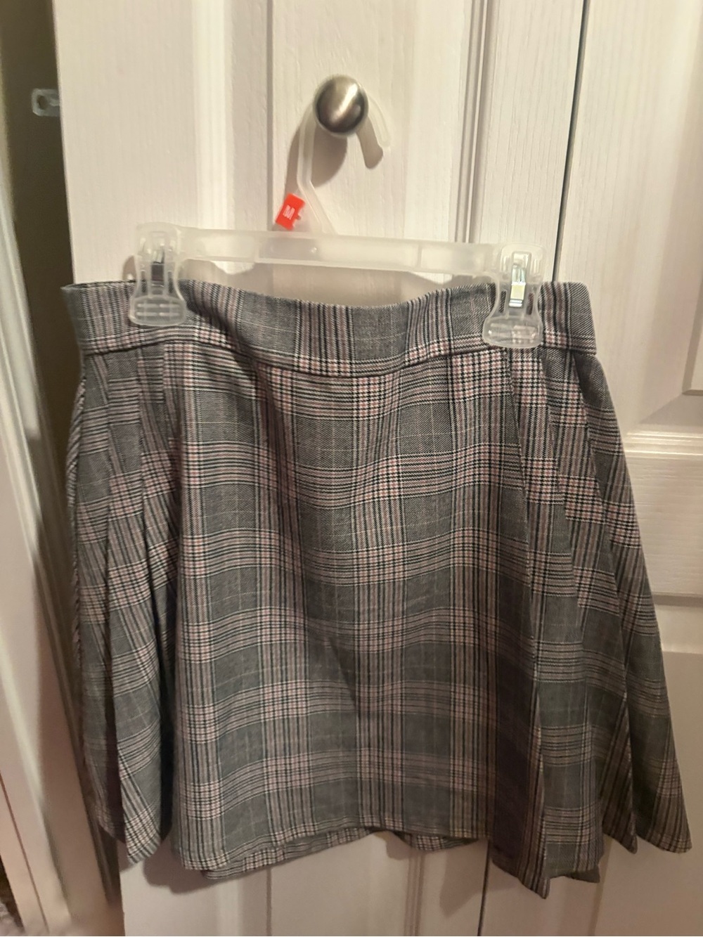 Garage Gray Plaid Skater Skirt with Pink Accents